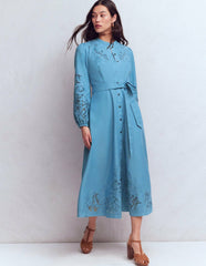 Mae Linen Blend Shirt Dress-Blue Heaven / Boden us