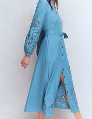 Mae Linen Blend Shirt Dress-Blue Heaven / Boden us