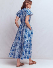 Tala Tiered Jersey Maxi Dress-Bright Blue, Ornate Floret / Boden