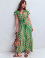 Tala Tiered Jersey Maxi Dress-Pistachio, Ornamental Stamp / Boden Outlet