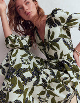 Florence Linen Blend Dress-Olive Leopard Flora / Boden Online