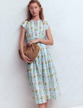 Arabella Linen Blend Dress-Ice Cube Blue, Blossom Trail / Boden Discount