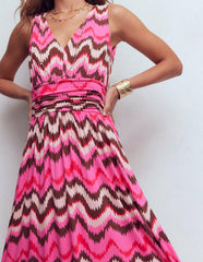 Elodie Jersey Maxi Dress-Pink Punch, Zig Zag Wave / Boden On sale