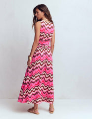Elodie Jersey Maxi Dress-Pink Punch, Zig Zag Wave / Boden On sale