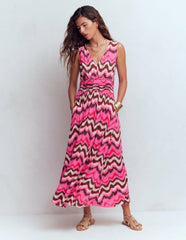 Elodie Jersey Maxi Dress-Pink Punch, Zig Zag Wave / Boden On sale