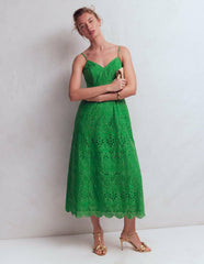 Empire Linen Broderie Dress-Rich Emerald Broderie / Boden Discount