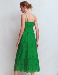 Empire Linen Broderie Dress-Rich Emerald Broderie / Boden Discount