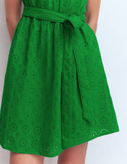 Viv Double Cloth Short Dress-Highland Green Broderie / Boden On sale