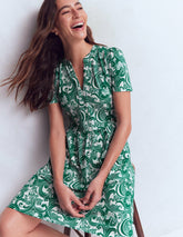 Naomi Short Sleeve Dress-Jewel Green, Foliage Whirl / Boden Sale