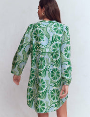 Pia Linen Yoke Tassel Dress-Blue Euphoric Garden / Boden Outlet