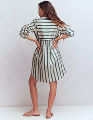 Pia Cotton Yoke Dress-Blue Stripe / Boden On sale