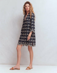 Carmen Broderie Short Dress-Navy Broderie / Boden