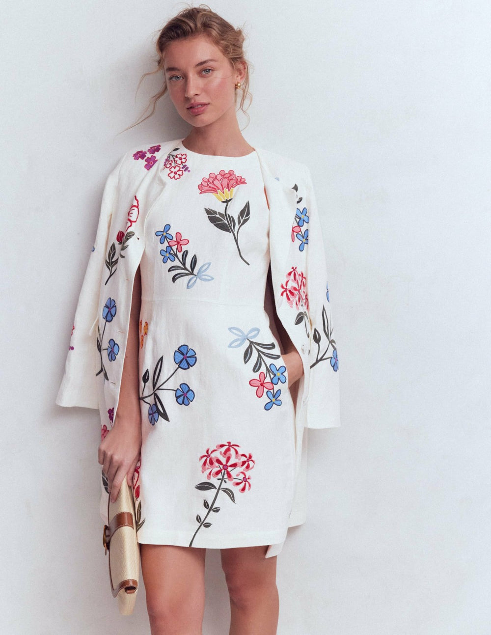 Occasion Short Linen Dress-White Embroidery / Boden Online
