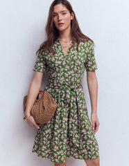 Daisy Flippy Jersey Dress-Promenade Green, Dainty Blooms / Boden Online
