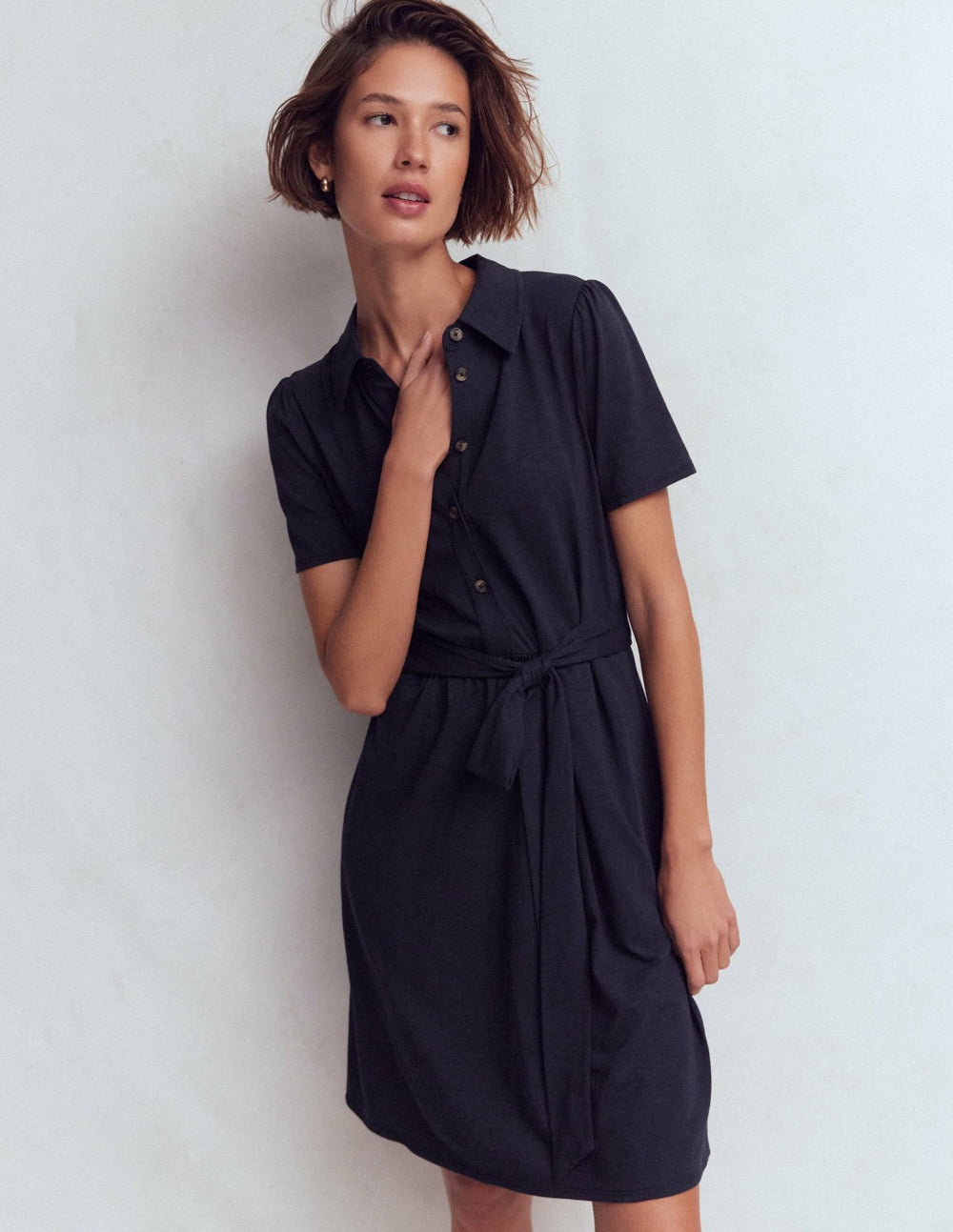 Patti Short Jersey Shirt Dress-Navy / Boden Outlet