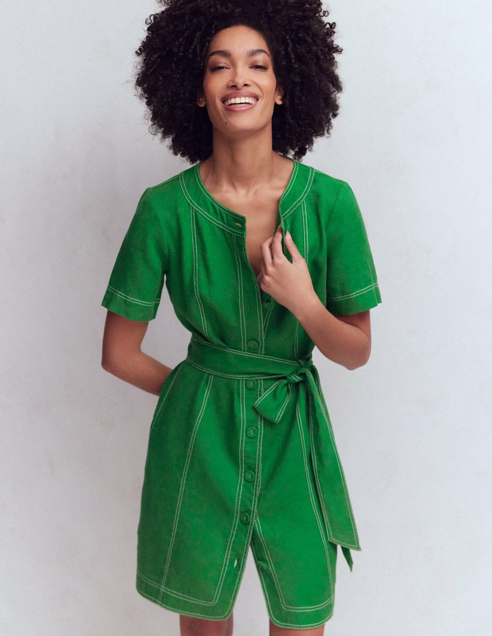 Callie Linen Short Dress-Highland Green / Boden Online