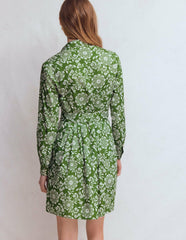 Alexa Long Sleeve Short Dress-Green, Decorative Blossom / Boden Outlet