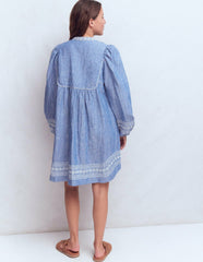 Pia Linen Yoke Tassel Dress-Chambray Embroidery / Boden Discount