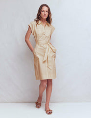 Short Belted Shirt Dress-Brown, Ivory Ticking Stripe / Boden Online