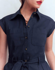 Short Belted Shirt Dress-Navy / Boden Outlet