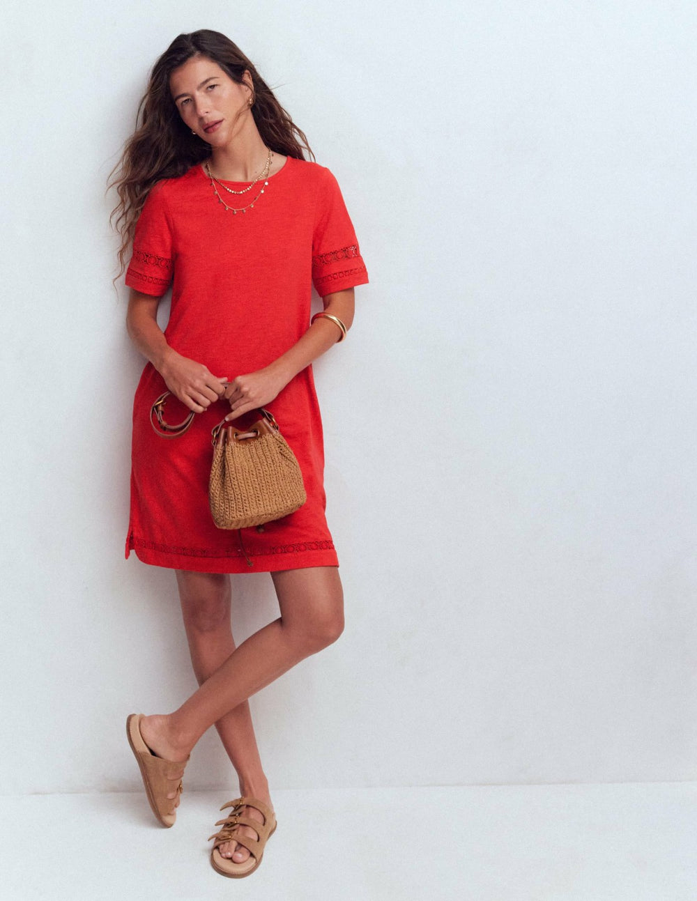 Hattie Jersey T-shirt Dress-Red Coral / Boden On sale