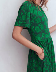 Louisa Short Jersey Dress-Midnight Teal, Floral Frenzy / Boden Sale