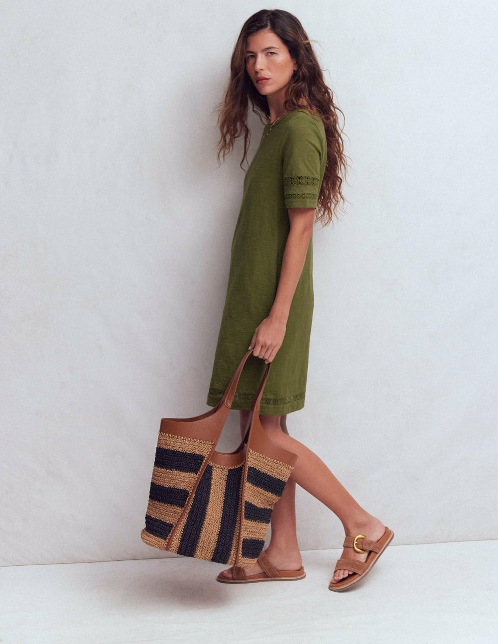 Hattie Jersey T-shirt Dress-Olive / Boden Online
