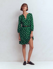 Cathy Notch Neck Jersey Dress-Hunter Green, Painted Dot / Boden Discount