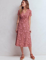 Una Ruched Front Ponte Dress-Russet, Flowerbed Bloom / Boden On sale