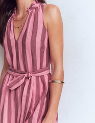 Viv Double Cloth Maxi Dress-Brown Pink Stripe / Boden Sale