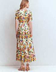 Pleat V-neck Dress-Multi Meadow Flowers / Boden Outlet