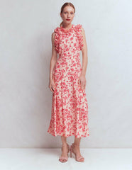 Ruffle Silk Midi Dress-Pink Bloom Scatter Mono / Boden On sale