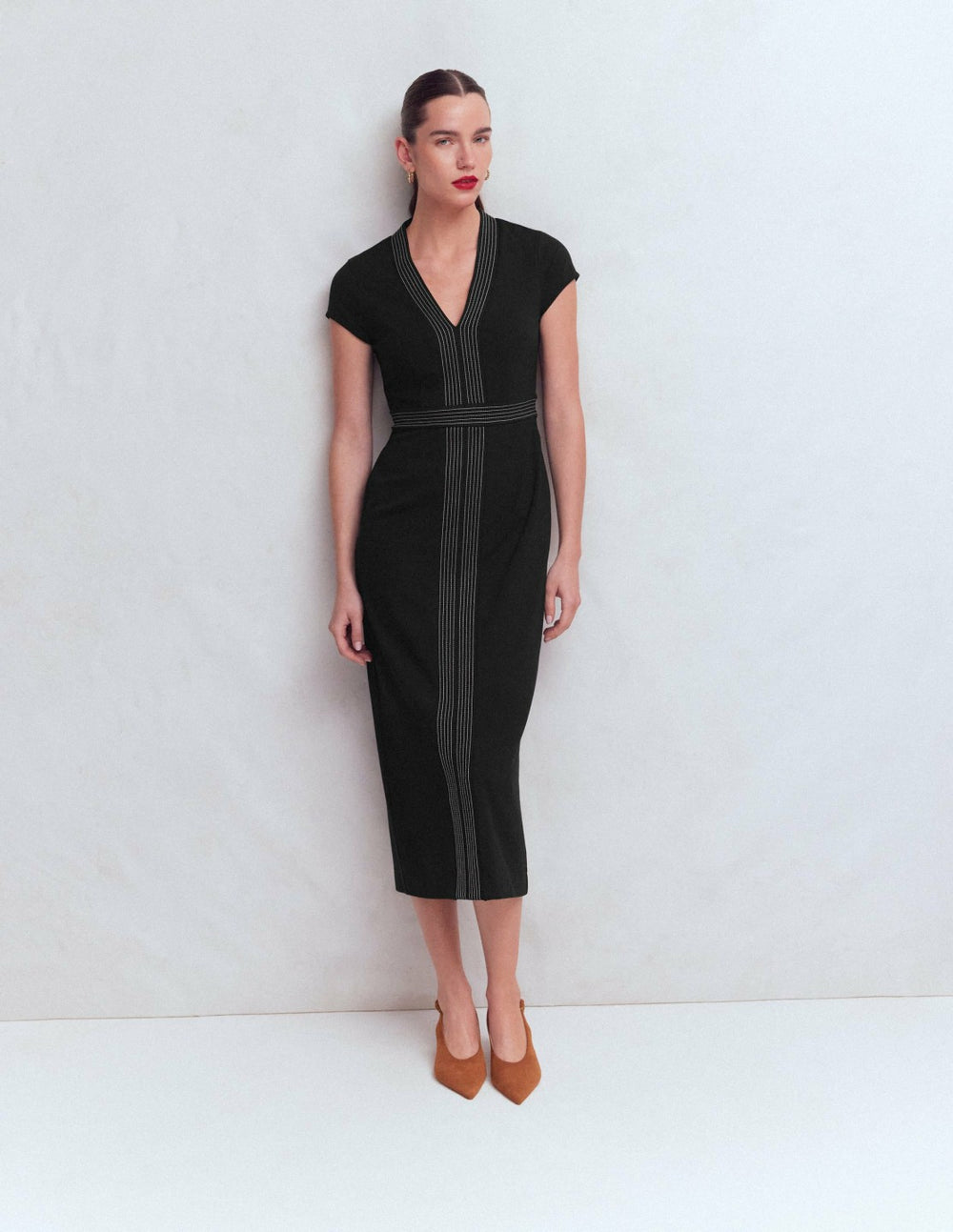 Topstitch Ponte Work Dress-Black / Boden Online