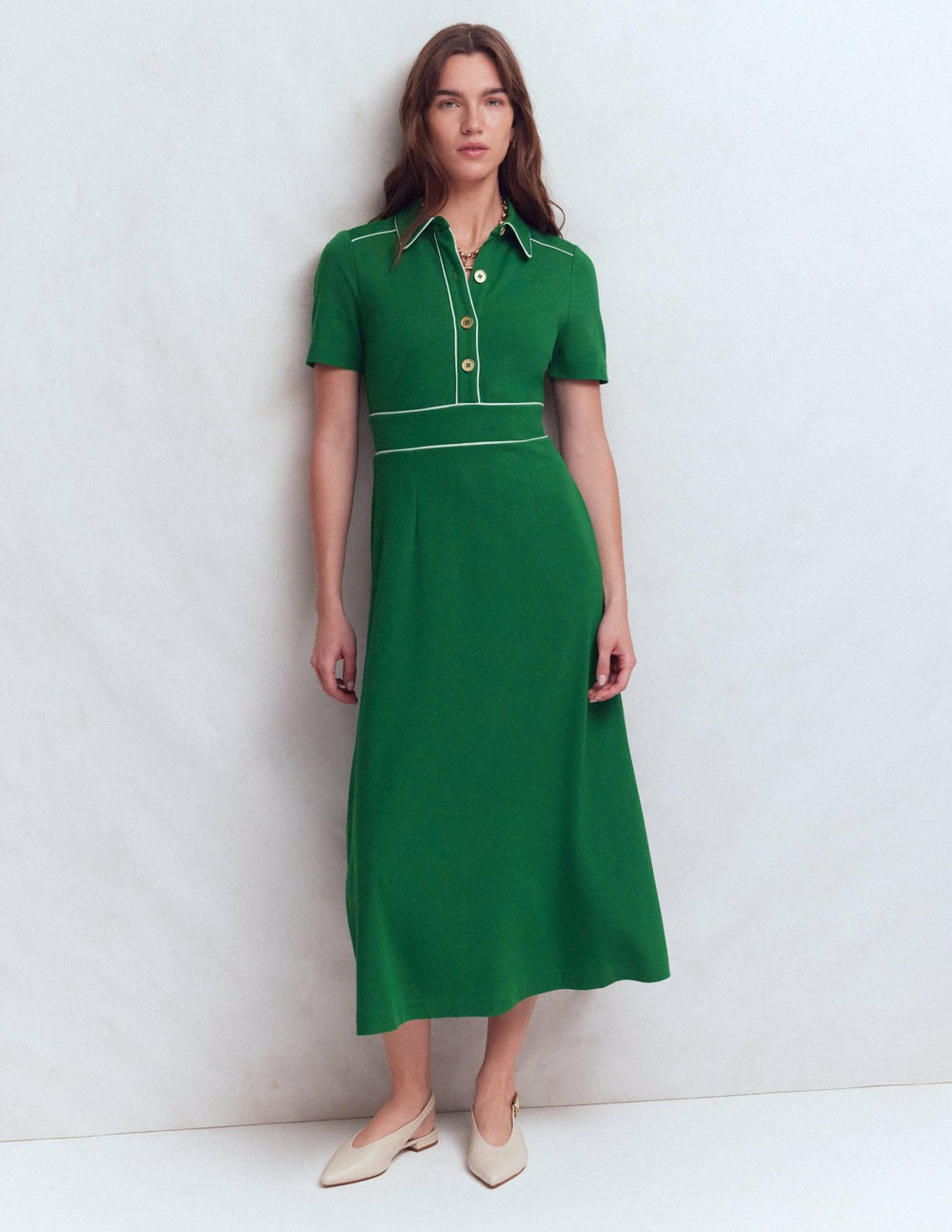 Etta Piping Trim Ponte Dress-Fresh Green / Boden Outlet