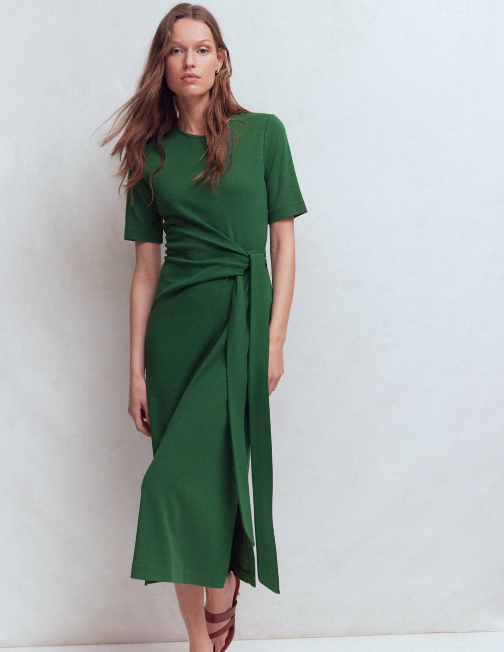 Zinnia Tie Ponte Midi Dress-Dark Green / Boden Outlet