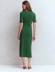 Zinnia Tie Ponte Midi Dress-Dark Green / Boden Outlet