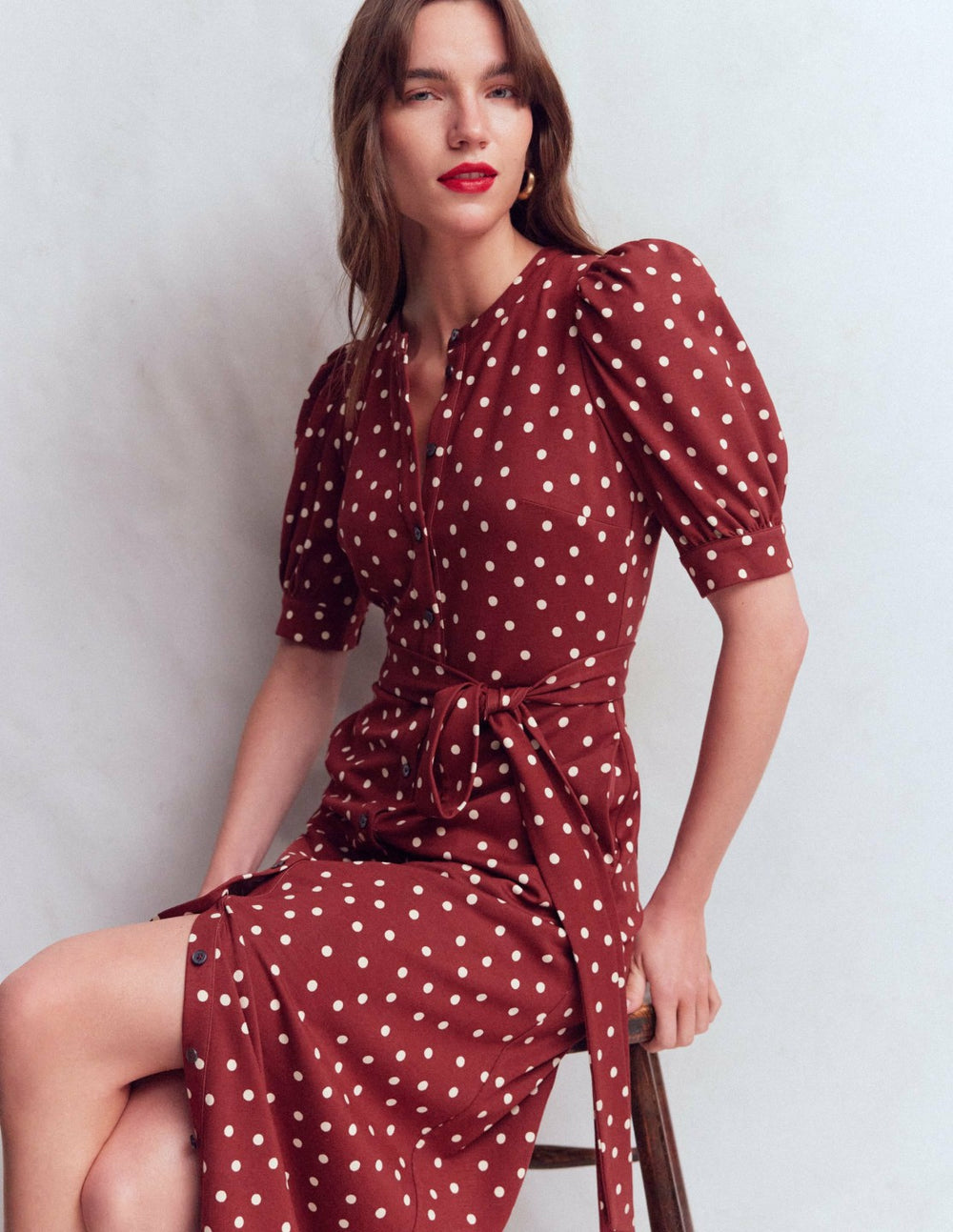 Puff Sleeve Ponte Shirt Dress-Red Pear, Painted Dot / Boden Discount