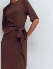 Zinnia Tie Ponte Midi Dress-Espresso / Boden