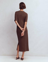 Zinnia Tie Ponte Midi Dress-Espresso / Boden