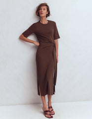 Zinnia Tie Ponte Midi Dress-Espresso / Boden