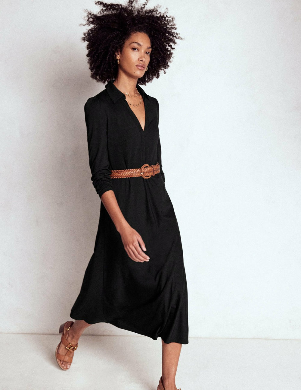 Imogen Collared Jersey Dress-Black / Boden Outlet