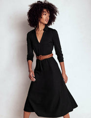 Imogen Collared Jersey Dress-Black / Boden Outlet