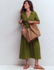 Aria Collared Jersey Dress-Promenade Green / Boden On sale