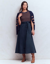 Crew Neck Mix Media Dress-Navy and Gingerbread Stripe / Boden On sale