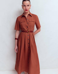 Zoe Short Sleeve Shirt Dress-Burnt Orange / Boden