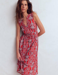 Delphine Midi Sleeveless Dress-Blood Orange, Gardenia / Boden Sale