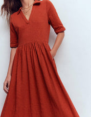 Aria Collared Jersey Dress-Burnt Orange / Boden Online