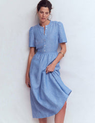 Ivy Placket Linen Midi Dress-Summer Blue Chambray / Boden