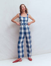 Panelled Bodice Linen Jumpsuit-Denim Blue Gingham / Boden Online