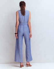 Laura V-neck Linen Jumpsuit-Authentic Blue Chambray / Boden Outlet